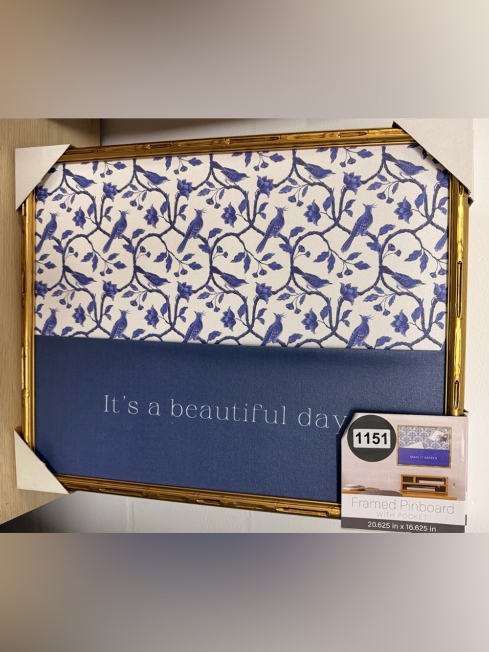 Framed Pinboad Blue Floral Wall Art -"It’s a Beautiful Day”